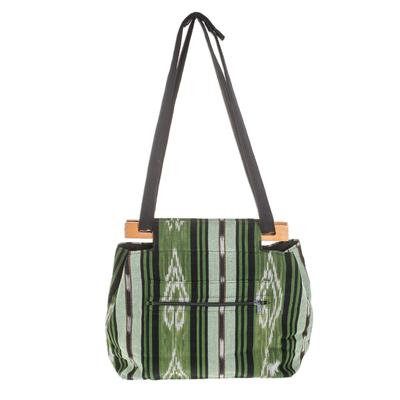 Cotton shoulder bag, 'Natural Fields' - Handwoven Cotton Sling in Green from El Salvador
