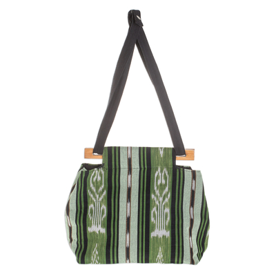 Cotton shoulder bag, 'Natural Fields' - Handwoven Cotton Sling in Green from El Salvador