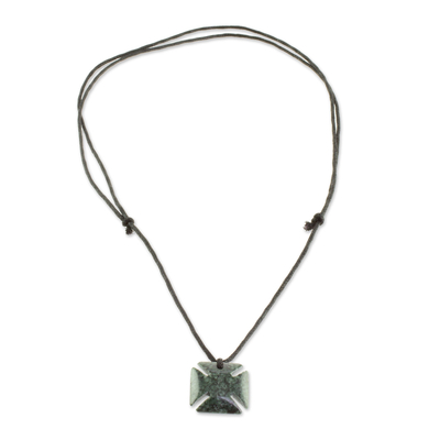 Jade pendant necklace, 'Dark Green Paté Cross' - Jade Cross Pendant in Dark Green from Guatemala
