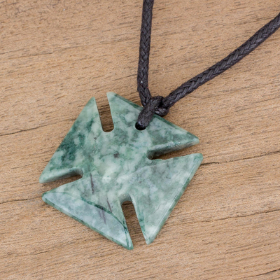 Jade pendant necklace, 'Green Paté Cross' - Jade Cross Pendant in Green from Guatemala