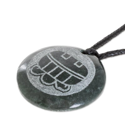Jade pendant necklace, 'Aj Medallion' - Jade Pendant Necklace of Mayan Figure Aj from Guatemala