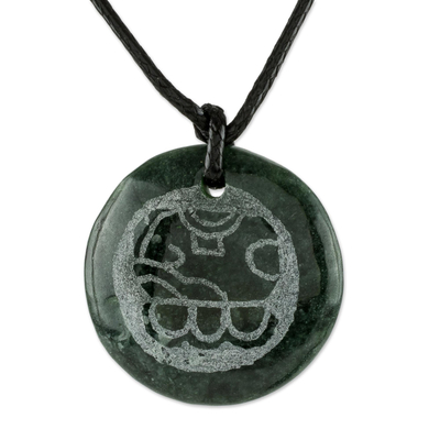 Jade pendant necklace, 'Tz'ikin Medallion' - Jade Pendant Necklace of Mayan Figure Tz'ikin from Guatemala