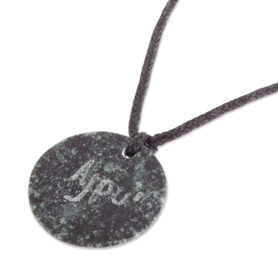 Jade pendant necklace, 'Ajpu Medallion' - Jade Pendant Necklace of Mayan Figure Ajpu from Guatemala