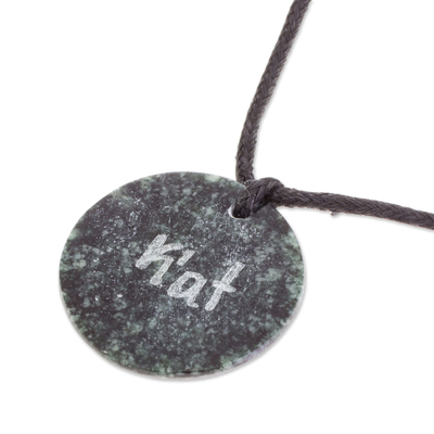 Jade pendant necklace, 'K'at Medallion' - Jade Pendant Necklace of Mayan Figure K'at from Guatemala