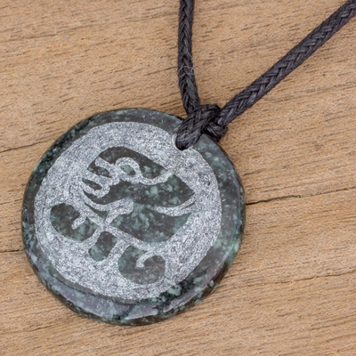 Jade pendant necklace, 'Keme Medallion' - Jade Pendant Necklace of Mayan Figure Keme from Guatemala
