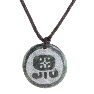 Jade pendant necklace, 'Q'anil Medallion' - Jade Pendant Necklace of Mayan Figure Q'anil from Guatemala