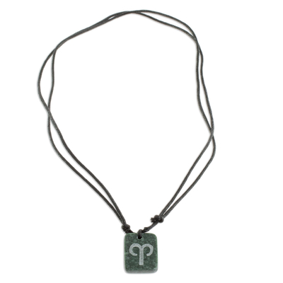 Halskette mit Jade-Anhänger - Natürliche Jade-Widder-Anhänger-Halskette aus Guatemala
