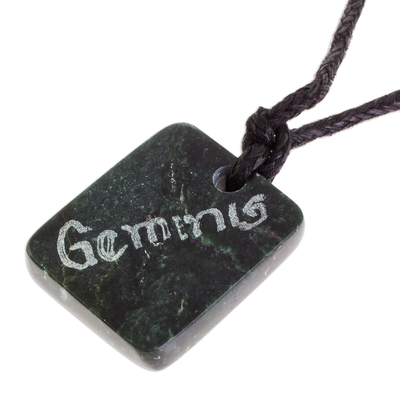 Jade pendant necklace, 'Verdant Gemini' - Jade Zodiac Gemini Pendant Necklace from Guatemala