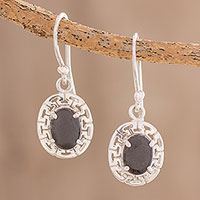 Jade dangle earrings, 'Ancestral Pride in Black' - Geometric Jade Dangle Earrings in Black from Guatemala