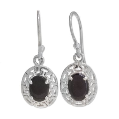 Geometric Jade Dangle Earrings in Black from Guatemala