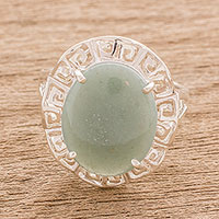 Jade cocktail ring, 'Ancestral Pride in Apple Green' - Geometric Apple Green Jade Cocktail Ring from Guatemala