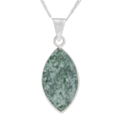 Jade pendant necklace, 'Ancient Leaf' - Reversible Black and Light Green Jade Pendant Necklace