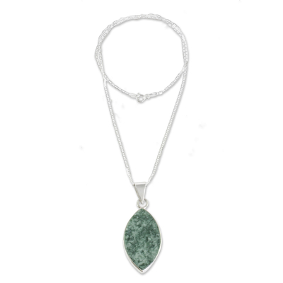 Jade pendant necklace, 'Ancient Leaf' - Reversible Black and Light Green Jade Pendant Necklace