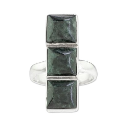 Jade cocktail ring, 'Mayan Style in Dark Green' - Dark Green Mayan Jade Cocktail Ring from Guatemala