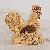 Wood puzzle box, 'Charming Rooster' - Wood Rooster Puzzle Box from Guatemala