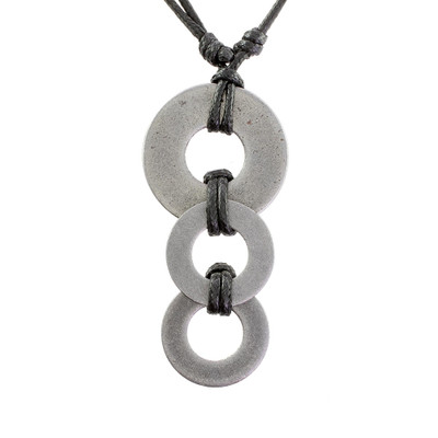 Upcycled metal pendant necklace, 'Three Rings' - Adjustable Upcycled Metal Pendant Necklace from Guatemala