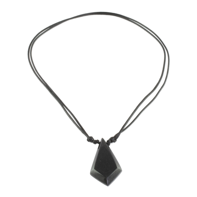 Jade pendant necklace, 'Real Stone' - Adjustable Jade Pendant Necklace in Black from Guatemala