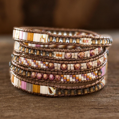Glass beaded wrap bracelet, 'Sweet Wrap' - Sunny Glass Beaded Wrap Bracelet from Guatemala