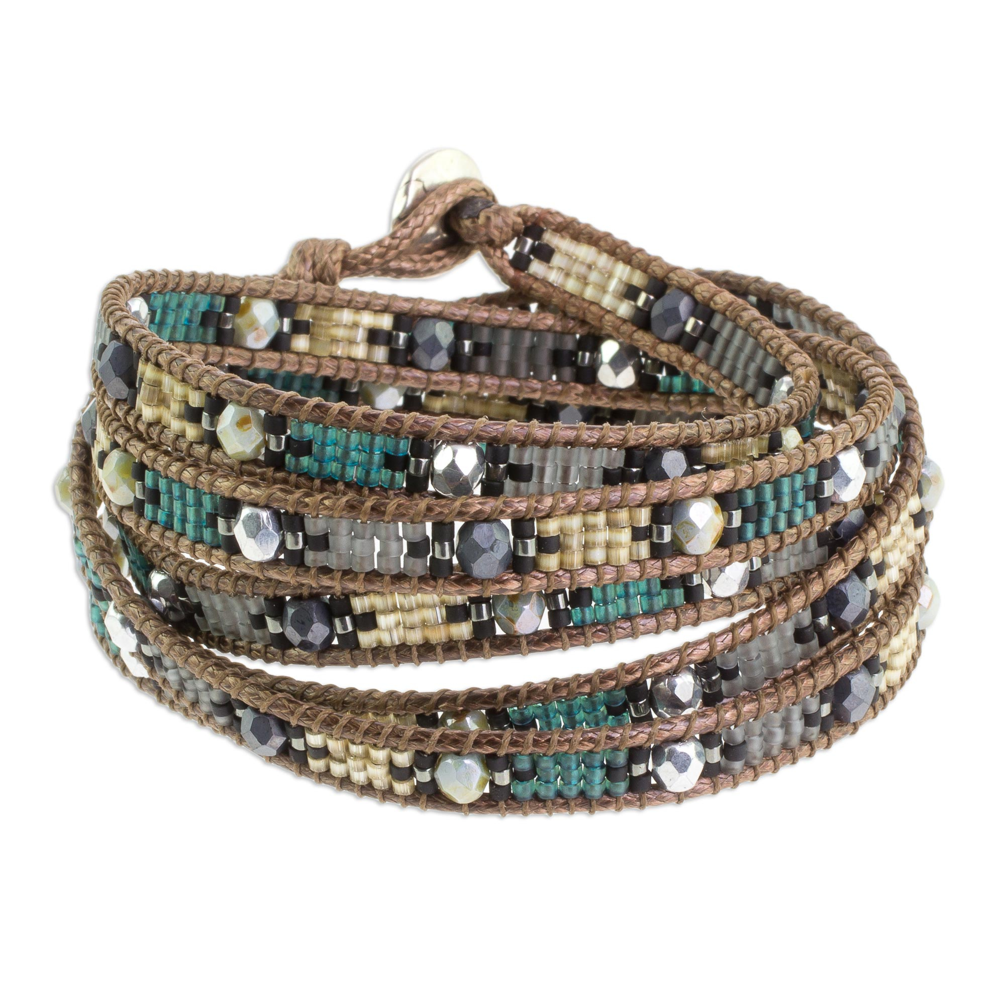 Shining Glass Beaded Wrap Bracelet from Guatemala - Fleeting Star | NOVICA