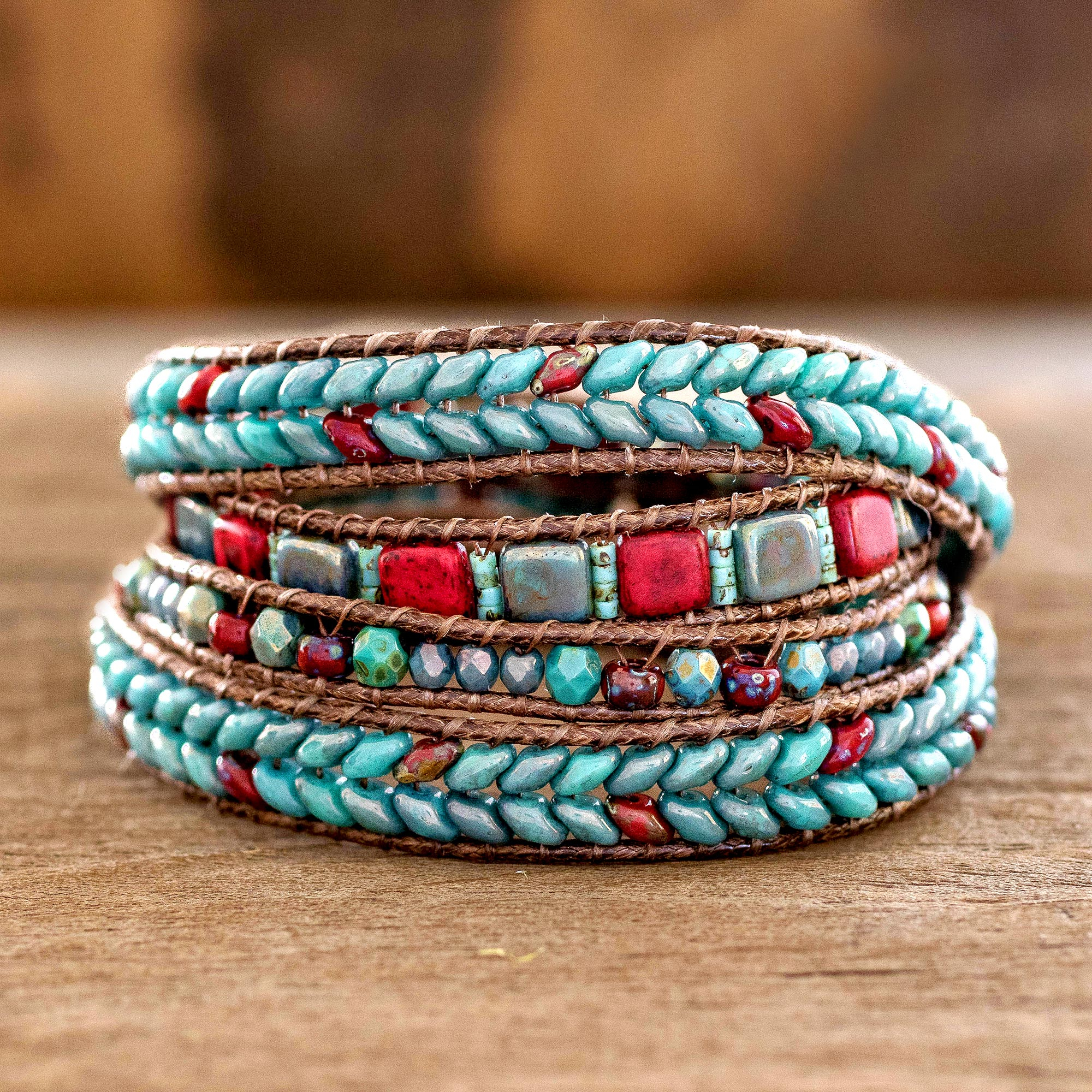 UNICEF Market | Red and Blue Glass Beaded Wrap Bracelet from Guatemala ...