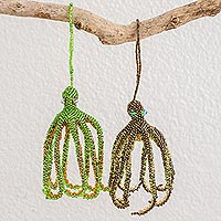 Glass beaded ornaments, 'Beautiful Octopi' (pair)