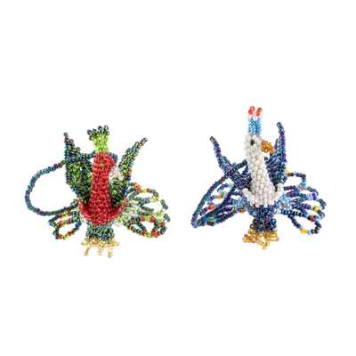 Glass beaded ornaments, 'True Beauty' (pair) - Glass Beaded Peacock Ornaments from Guatemala (Pair)