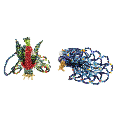 Glass beaded ornaments, 'True Beauty' (pair) - Glass Beaded Peacock Ornaments from Guatemala (Pair)