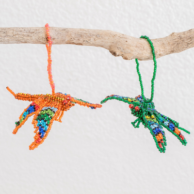 Glass beaded ornaments, 'Colorful Dragonflies' (pair) - Guatemalan Glass Beaded Dragonfly Ornaments (Pair)