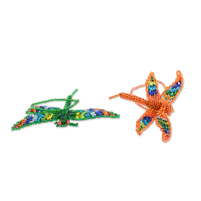 Glass beaded ornaments, 'Colorful Dragonflies' (pair) - Guatemalan Glass Beaded Dragonfly Ornaments (Pair)