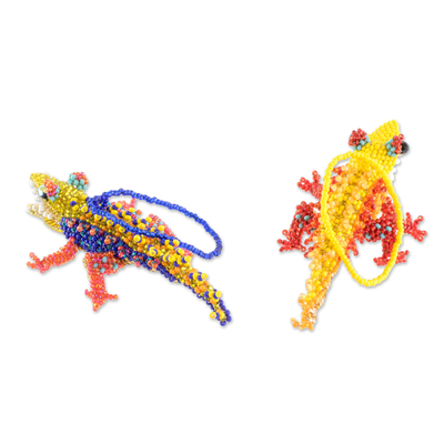 Glasperlen-Ornamente, 'Bunte Krokodile' (Paar) - Bunte guatemaltekische Glasperlenkrokodil-Ornamente (Paar)