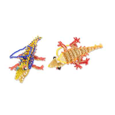 Glasperlen-Ornamente, 'Bunte Krokodile' (Paar) - Bunte guatemaltekische Glasperlenkrokodil-Ornamente (Paar)