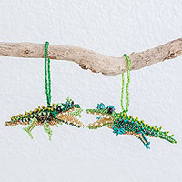 Featured review for Glass beaded ornaments, Green Crocodiles (pair)