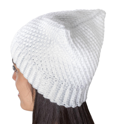 Crocheted hat, 'White Tenderness' - Crocheted Hat in White from Guatemala