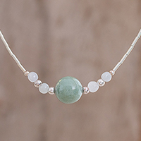 Jade beaded pendant necklace, 'Mayan Fascination' - Two-Tone Jade Beaded Pendant Necklace from Guatemala