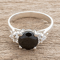 Jade solitaire ring, 'Nocturnal Delight' - Black Jade Solitaire Ring from Guatemala