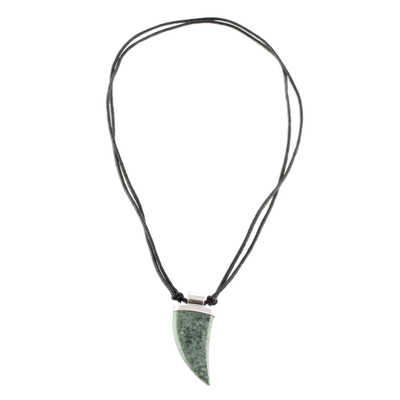 Jade pendant necklace, 'Wide Tusk in Green' - Green Jade Tusk Pendant Necklace from Guatemala