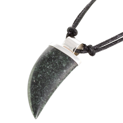 Jade pendant necklace, 'Wide Tusk in Dark Green' - Dark Green Jade Tusk Pendant Necklace from Guatemala