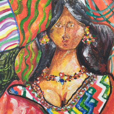 'Heimlicher Jäger - Signierte bunte abstrakte Malerei aus Guatemala