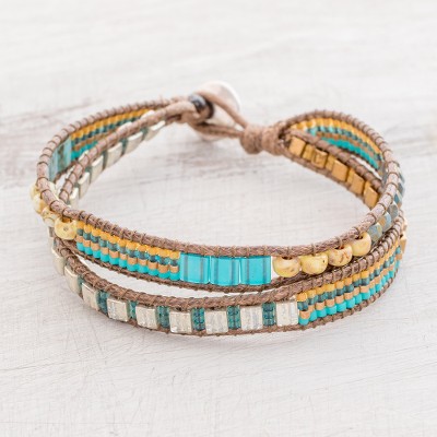 Glass beaded wristband bracelet, 'Path to Solola' - Glass Beaded Wristband Bracelet Crafted in Guatemala