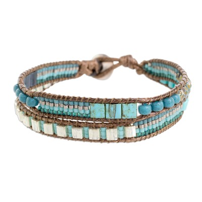 Glass beaded wristband bracelet, 'Waves of Hope' - Artisan Crafted Glass Beaded Bracelet from Guatemala
