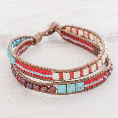 Glass beaded wristband bracelet, 'Colorful Party' - Colorful Glass Beaded Wristband Bracelet from Guatemala