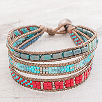 Glass beaded wristband bracelet, 'Atitlan Path' - Glass Beaded Wristband Bracelet Handcrafted in Guatemala