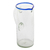 Glass pitcher, 'Clear Waters' - Handblown Recycled Glass Cylindrical Pitcher with Blue Rim