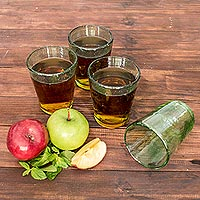 Glass juice glasses, 'Glistening Meadow' (set of 4)