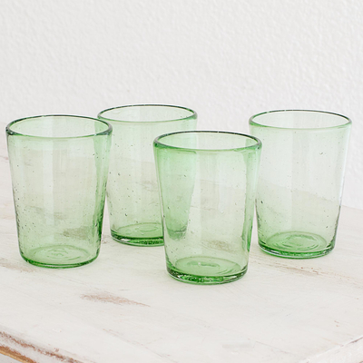 Glass juice glasses, 'Glistening Meadow' (set of 4) - Handblown Recycled Glass Pale Green Juice Glasses (Set of 4)