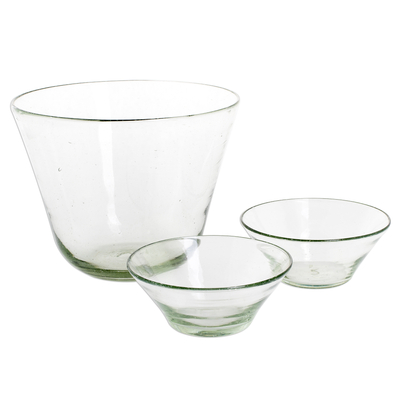 Salatschüssel-Set aus Glas, (3er-Set) - Handgeblasene Salatschüsseln aus recyceltem Klarglas (3er-Set)
