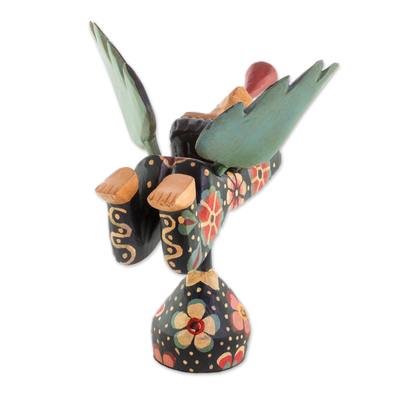 Wood sculpture, 'Heralding Angel' - Handcrafted Multi-Color Trumpeting Wood Angel Sculpture