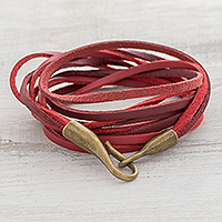 Faux leather cord bracelet, 'Crimson Harmony' - Red Cord Cord Bracelet from Guatemala