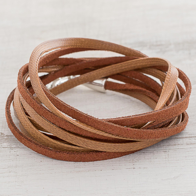 Faux leather cord bracelet, 'Sepia Strands' - Brown Faux Leather Cord Bracelet from Guatemala