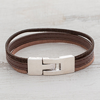 Faux leather wristband bracelet, 'Tricolor Elegance'